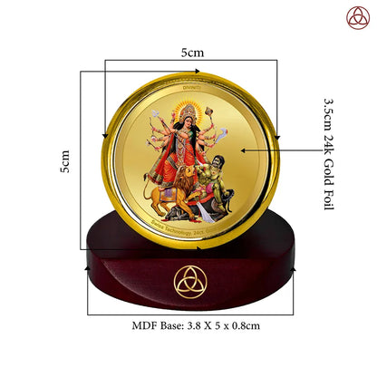 Durga Mahishasura Mardini | Goddess Durga Slaying Mahishasura Car Dashboard Frame in 24K Gold Plated Foil