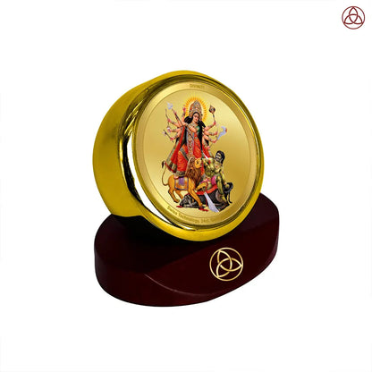 Durga Mahishasura Mardini | Goddess Durga Slaying Mahishasura Car Dashboard Frame in 24K Gold Plated Foil