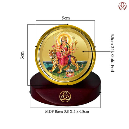 Durga Mahishasura Mardini | Goddess Durga Slaying Mahishasura Car Dashboard Frame in 24K Gold Plated Foil