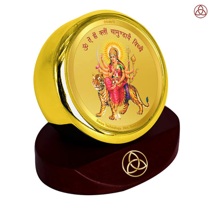 Durga Mata | Divine Goddess Durga Car Dashboard & Tabletop Photo Frame in 24K Gold Plated Foil
