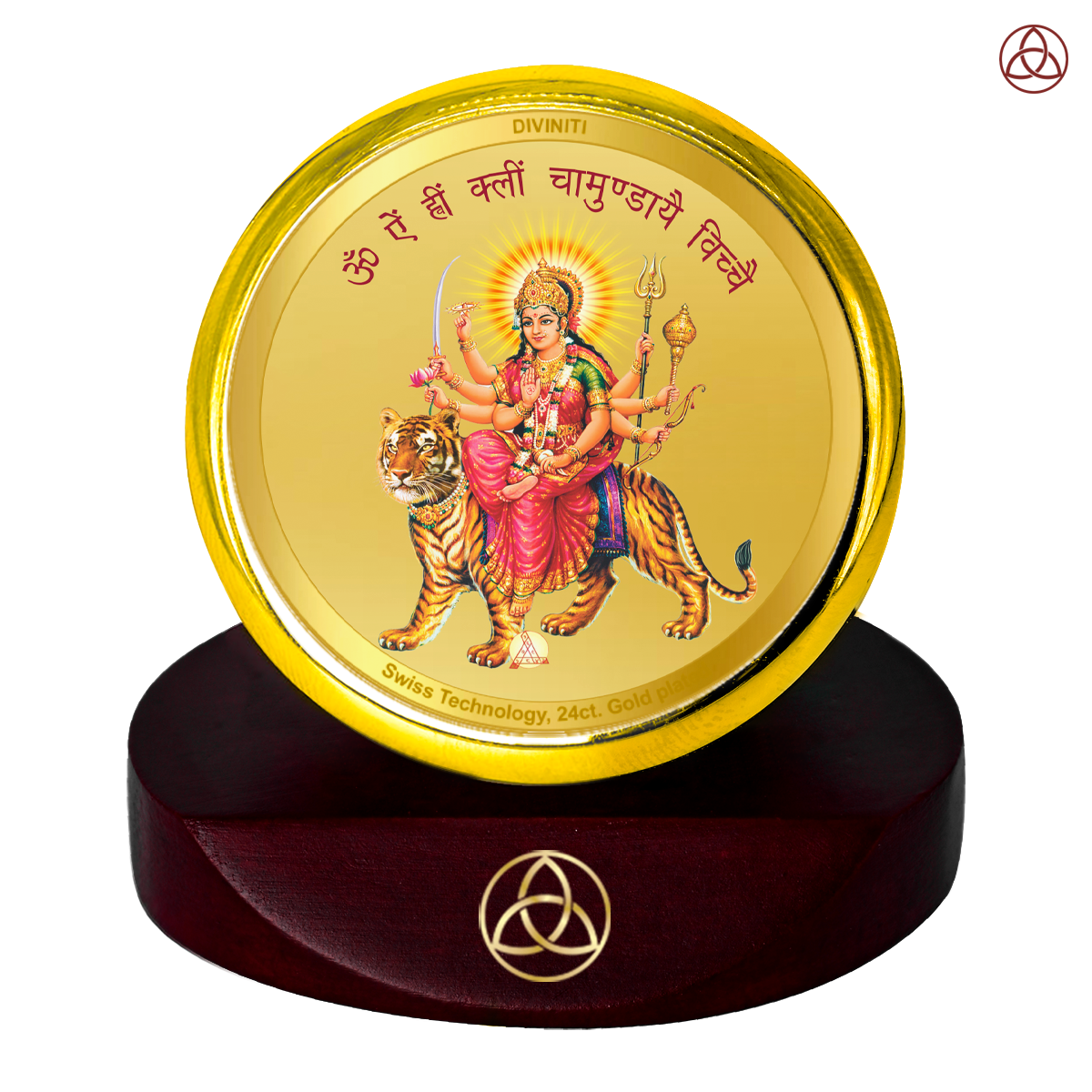 Durga Mata | Divine Goddess Durga Car Dashboard & Tabletop Photo Frame in 24K Gold Plated Foil