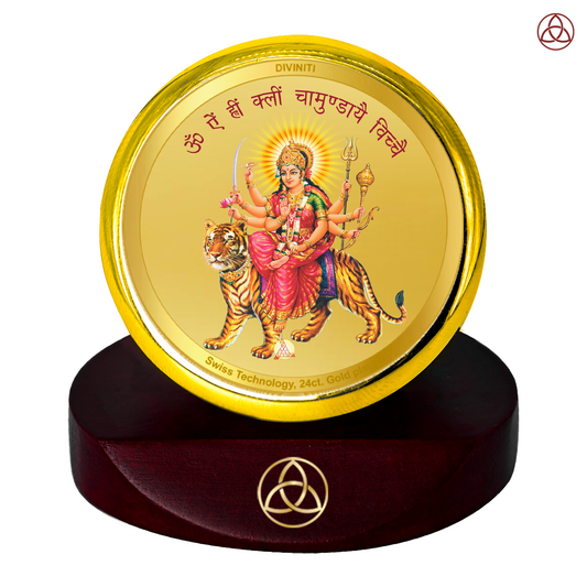 Durga Mata | Divine Goddess Durga Car Dashboard & Tabletop Photo Frame in 24K Gold Plated Foil