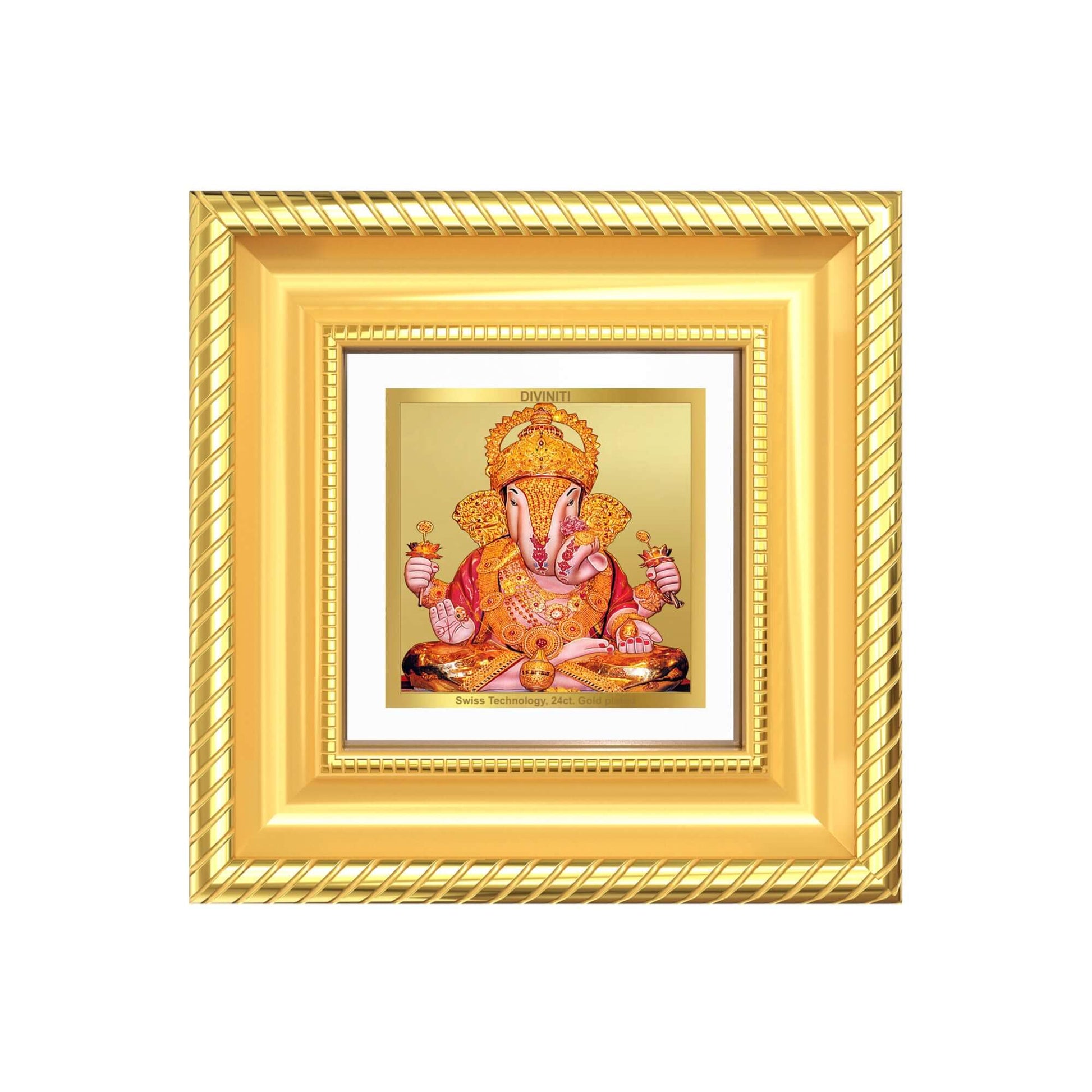 Dagdu Ganesh tabletop frame in a beautifully designed 24K gold plated frame featuring Lord Ganesh.