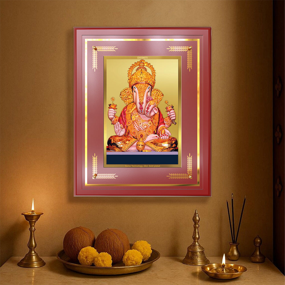 Dagdu Ganesh | Shri Dagdusheth Halwai Ganpati Wall & Tabletop Frame in 24K Gold Plated Foil