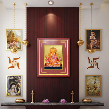 Dagdu Ganesh | Shri Dagdusheth Halwai Ganpati Wall & Tabletop Frame in 24K Gold Plated Foil