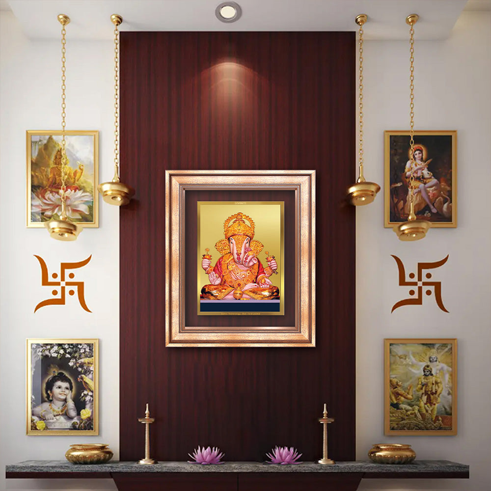 Dagdu Ganesh | Shri Dagdusheth Halwai Ganpati Wall & Tabletop Frame in 24K Gold Plated Foil