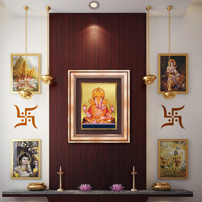 Dagdu Ganesh | Shri Dagdusheth Halwai Ganpati Wall & Tabletop Frame in 24K Gold Plated Foil