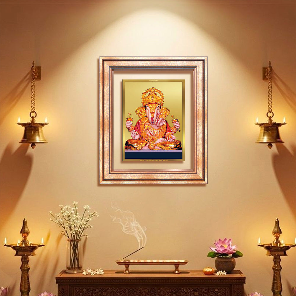 Dagdu Ganesh | Shri Dagdusheth Halwai Ganpati Wall & Tabletop Frame in 24K Gold Plated Foil