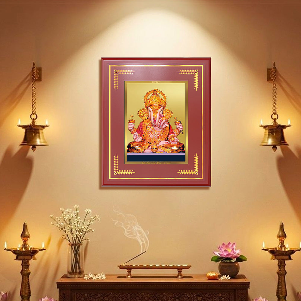 Dagdu Ganesh | Shri Dagdusheth Halwai Ganpati Wall & Tabletop Frame in 24K Gold Plated Foil