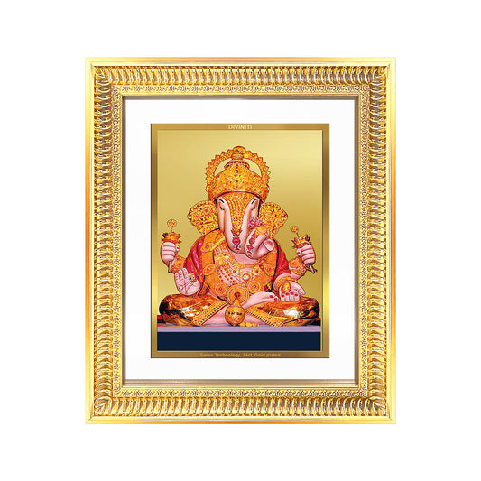 Dagdu Ganesh Wall & Tabletop Frame in 24K Gold Plated Foil showcasing Shri Dagdusheth Halwai Ganpati.