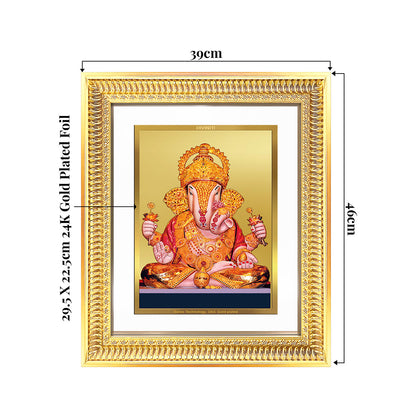 Dagdu Ganesh framed image in 24K gold plated foil, perfect for wall or tabletop decoration.