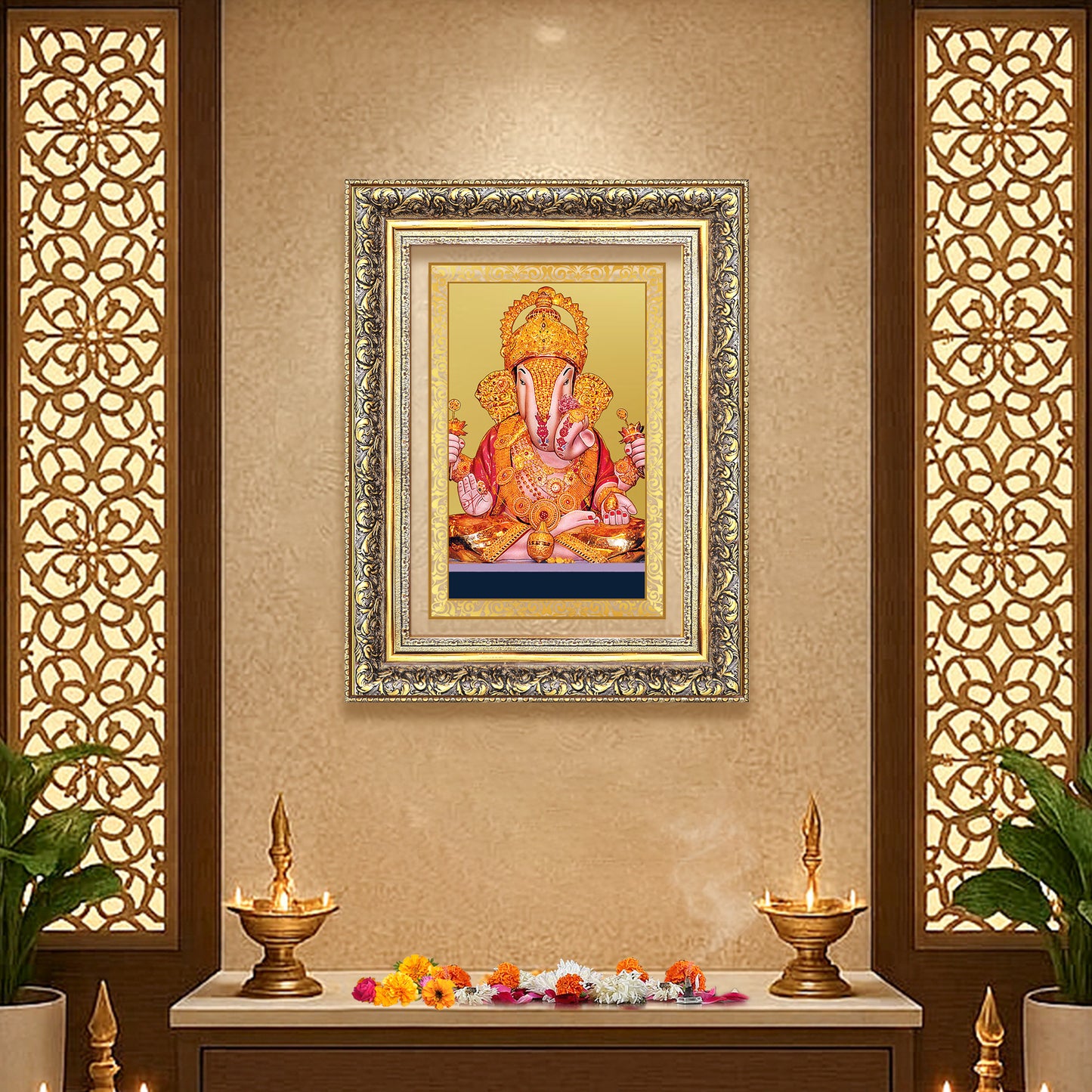 Dagdu Ganesh | Shri Dagdusheth Halwai Ganpati Wall Photo Frame in 24K Gold Plated Foil