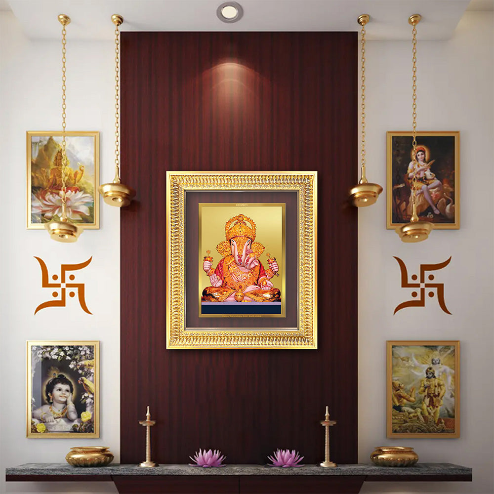 Dagdu Ganesh wall frame adorned with decorative elements, showcasing the divine blessings of Lord Ganesh.