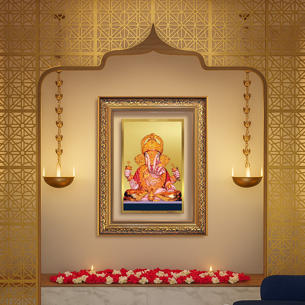 Dagdu Ganesh | Shri Dagdusheth Halwai Ganpati Wall Photo Frame in 24K Gold Plated Foil