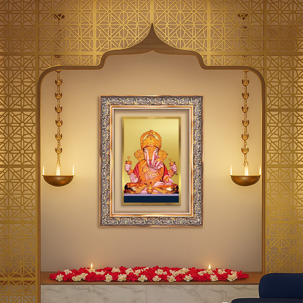 Dagdu Ganesh | Shri Dagdusheth Halwai Ganpati Wall Photo Frame in 24K Gold Plated Foil
