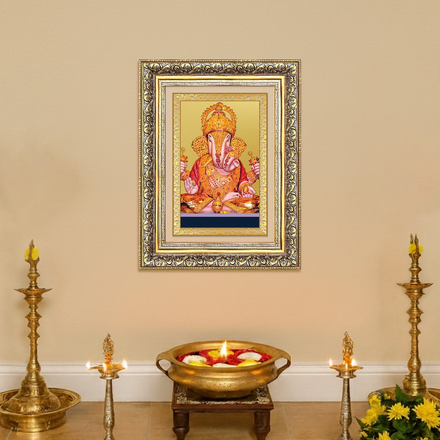 Dagdu Ganesh | Shri Dagdusheth Halwai Ganpati Wall Photo Frame in 24K Gold Plated Foil