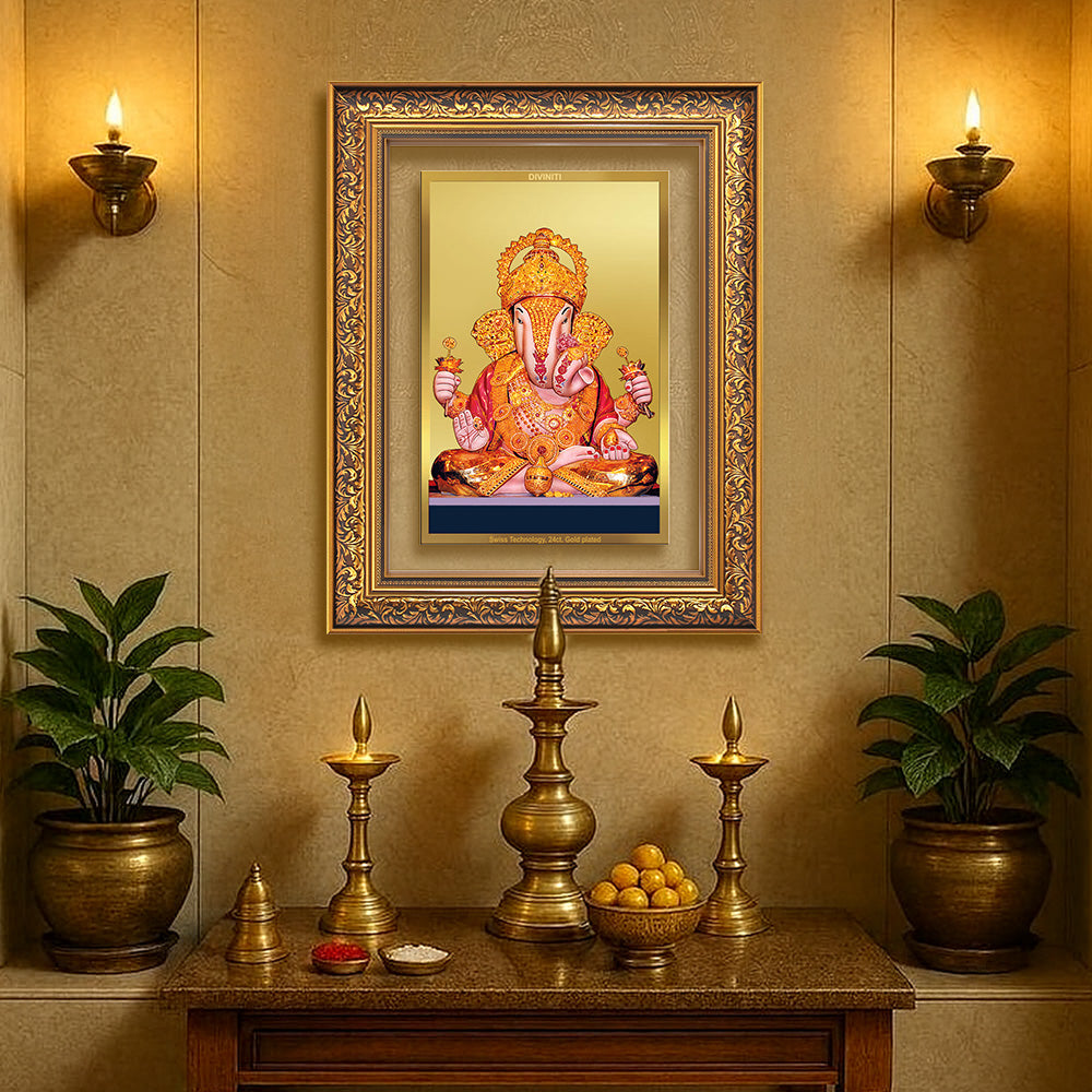 Dagdu Ganesh | Shri Dagdusheth Halwai Ganpati Wall Photo Frame in 24K Gold Plated Foil