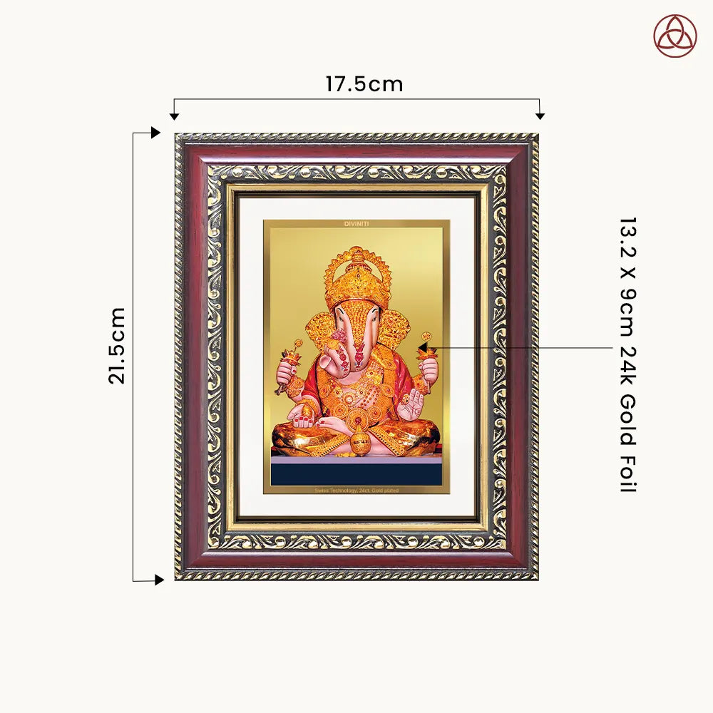 Dagdu Ganesh | Shri Dagdusheth Halwai Ganpati Wall & Tabletop Photo Frame in 24K Gold Plated Foil