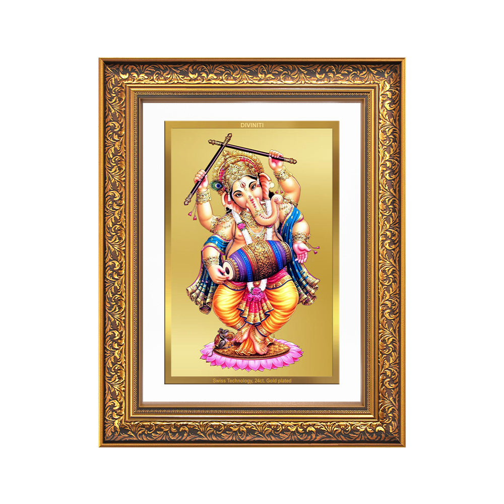 Dancing Ganesha on 24K Gold | Nritya Ganapati Wall Photo Frame in 24K Gold Plated Foil