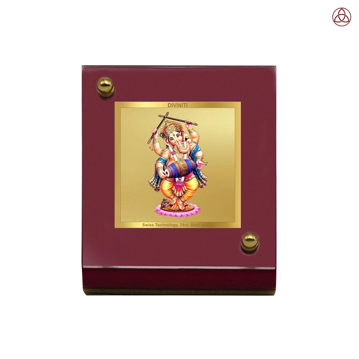 Dancing Ganesha | Divine Lord Ganesha Car Dashboard & Tabletop Photo Frame in 24K Gold Plated Foil