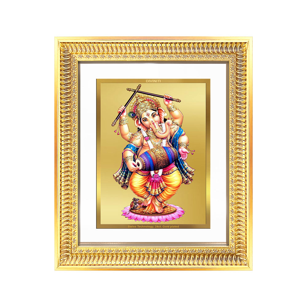 Dancing Ganesha on 24K Gold | Nritya Ganapati Wall & Tabletop Frame in 24K Gold Plated Foil