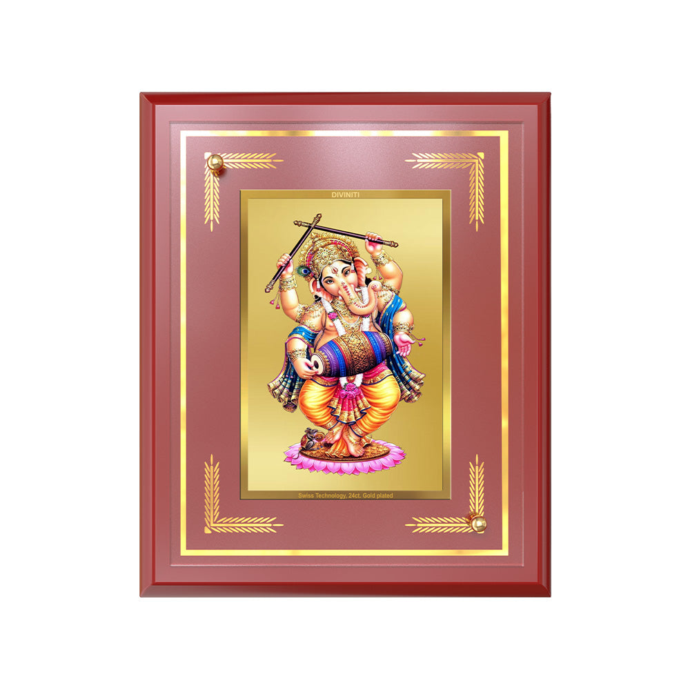 Dancing Ganesha | Nritya Ganapati Wall and Tabletop Photo Frame in 24K Gold Plated Foil