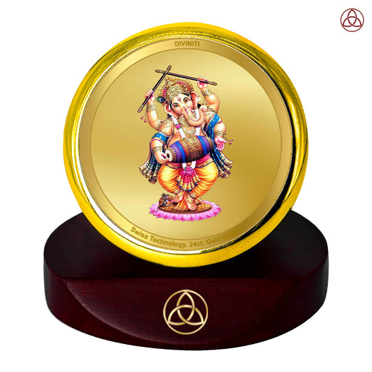 Dancing Ganesha | Divine Lord Ganesha Car Dashboard & Tabletop Photo Frame in 24K Gold Plated Foil
