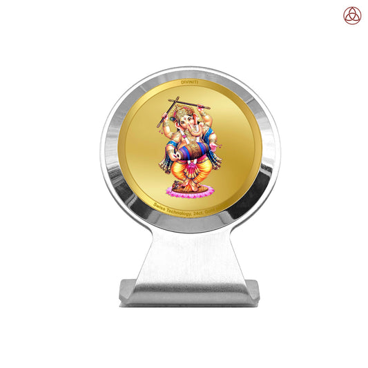 Dancing Ganesha | Divine Lord Ganesha Car Dashboard & Tabletop Photo Frame in 24K Gold Plated Foil