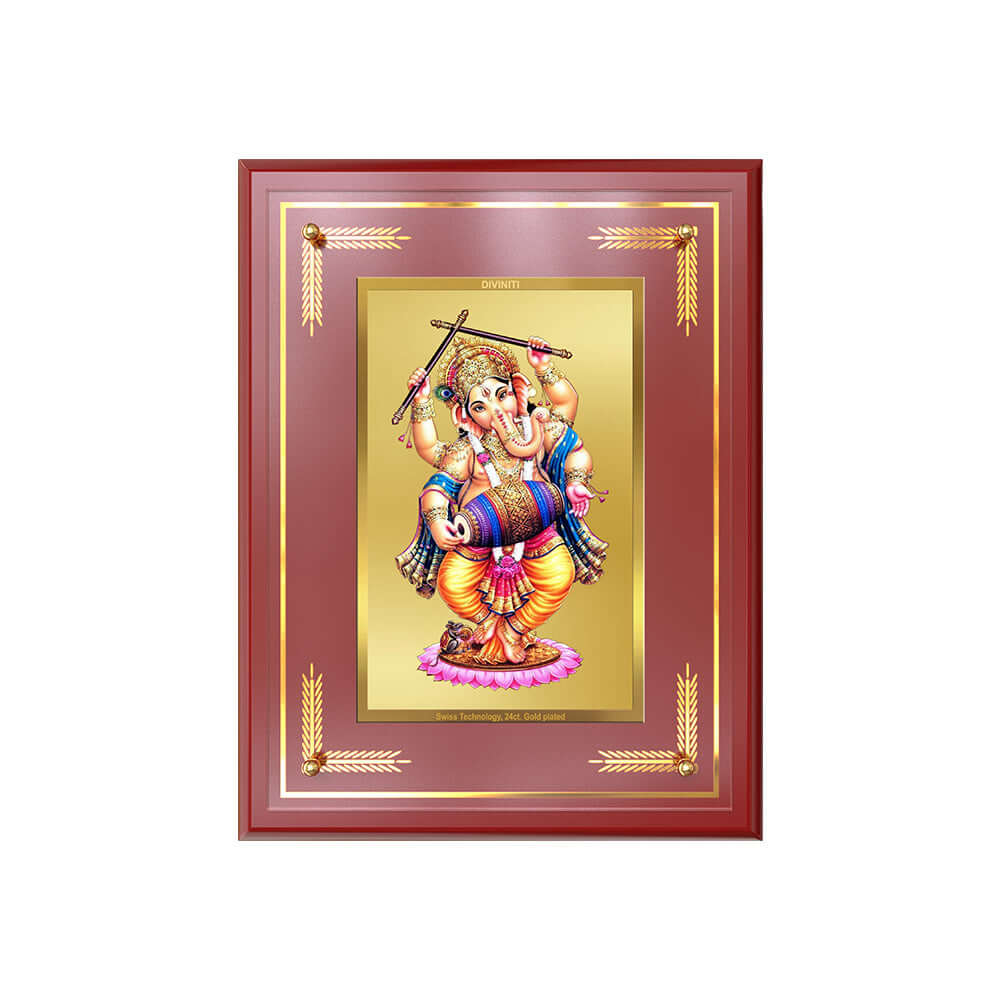 Dancing Ganesha Photo Frame in 24k Gold Plated Frame