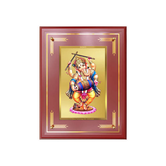 Dancing Ganesha Photo Frame in 24k Gold Plated Frame