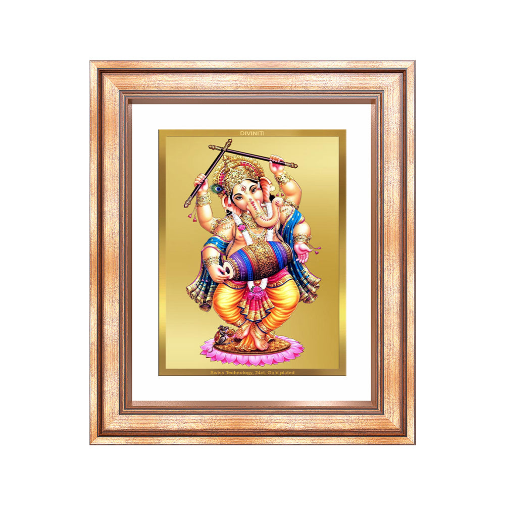 Dancing Ganesha on 24K Gold | Nritya Ganapati Wall & Tabletop Frame in 24K Gold Plated Foil