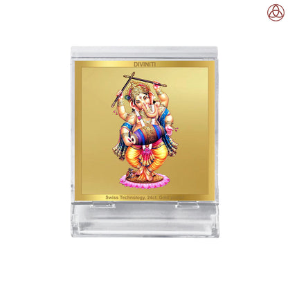 Dancing Ganesha | Divine Lord Ganesha Car Dashboard & Tabletop Photo Frame in 24K Gold Plated Foil