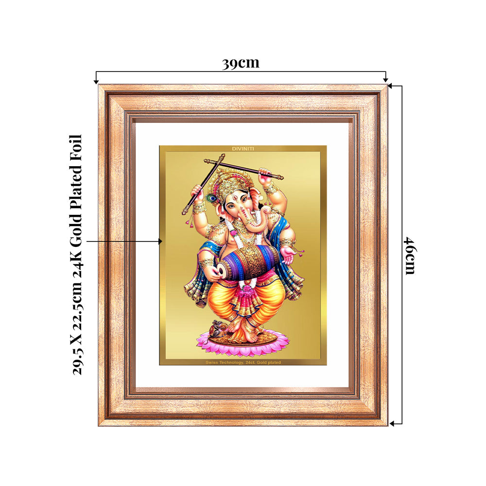 Dancing Ganesha on 24K Gold | Nritya Ganapati Wall & Tabletop Frame in 24K Gold Plated Foil