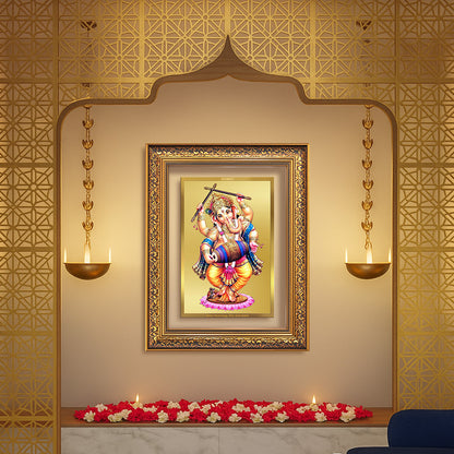 Dancing Ganesha on 24K Gold | Nritya Ganapati Wall Photo Frame in 24K Gold Plated Foil
