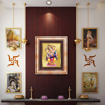 Dancing Ganesha on 24K Gold | Nritya Ganapati Wall & Tabletop Frame in 24K Gold Plated Foil