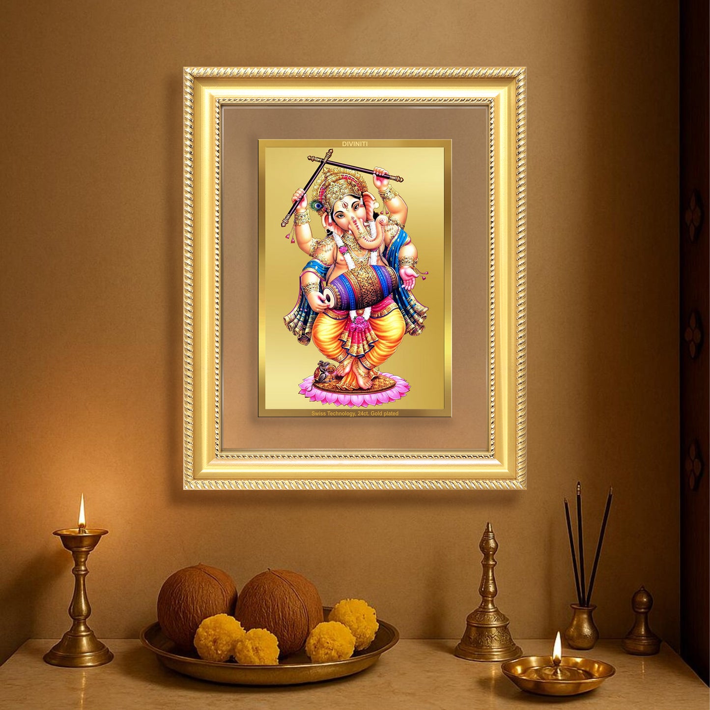 Dancing Ganesha on 24K Gold | Nritya Ganapati Wall & Tabletop Frame in 24K Gold Plated Foil