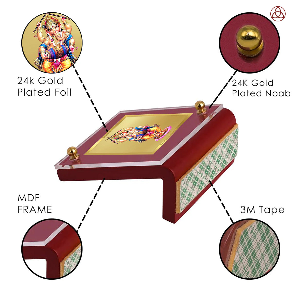 Dancing Ganesha | Divine Lord Ganesha Car Dashboard & Tabletop Photo Frame in 24K Gold Plated Foil