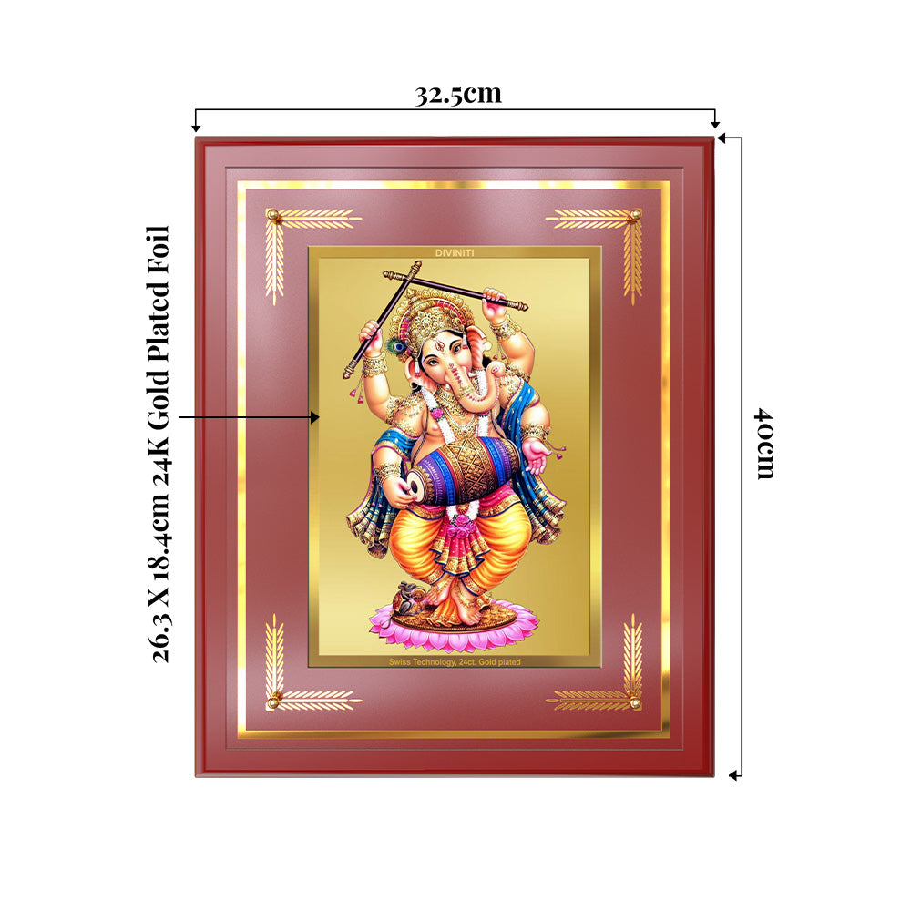 Dancing Ganesha on 24K Gold | Nritya Ganapati Wall & Tabletop Frame in 24K Gold Plated Foil