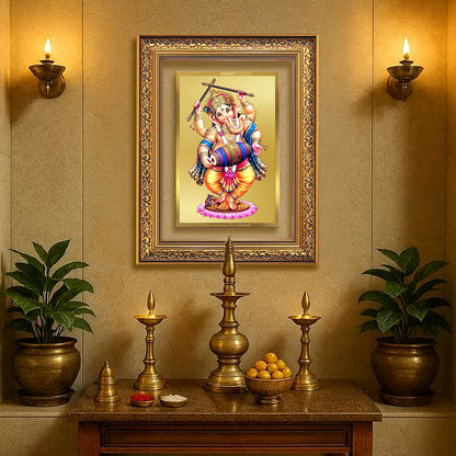 Dancing Ganesha on 24K Gold | Nritya Ganapati Wall Photo Frame in 24K Gold Plated Foil