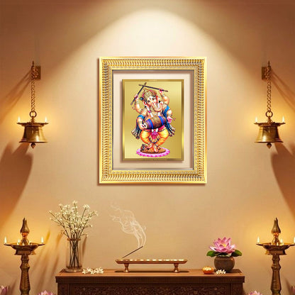 Dancing Ganesha on 24K Gold | Nritya Ganapati Wall & Tabletop Frame in 24K Gold Plated Foil