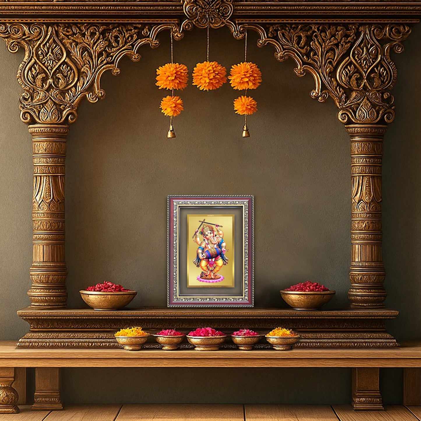 Dancing Ganesha | Nritya Ganapati Wall and Tabletop Photo Frame in 24K Gold Plated Foil