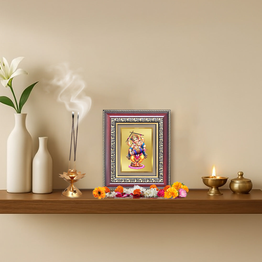 Dancing Ganesha on 24K Gold | Nritya Ganapati Wall & Tabletop Frame in 24K Gold Plated Foil