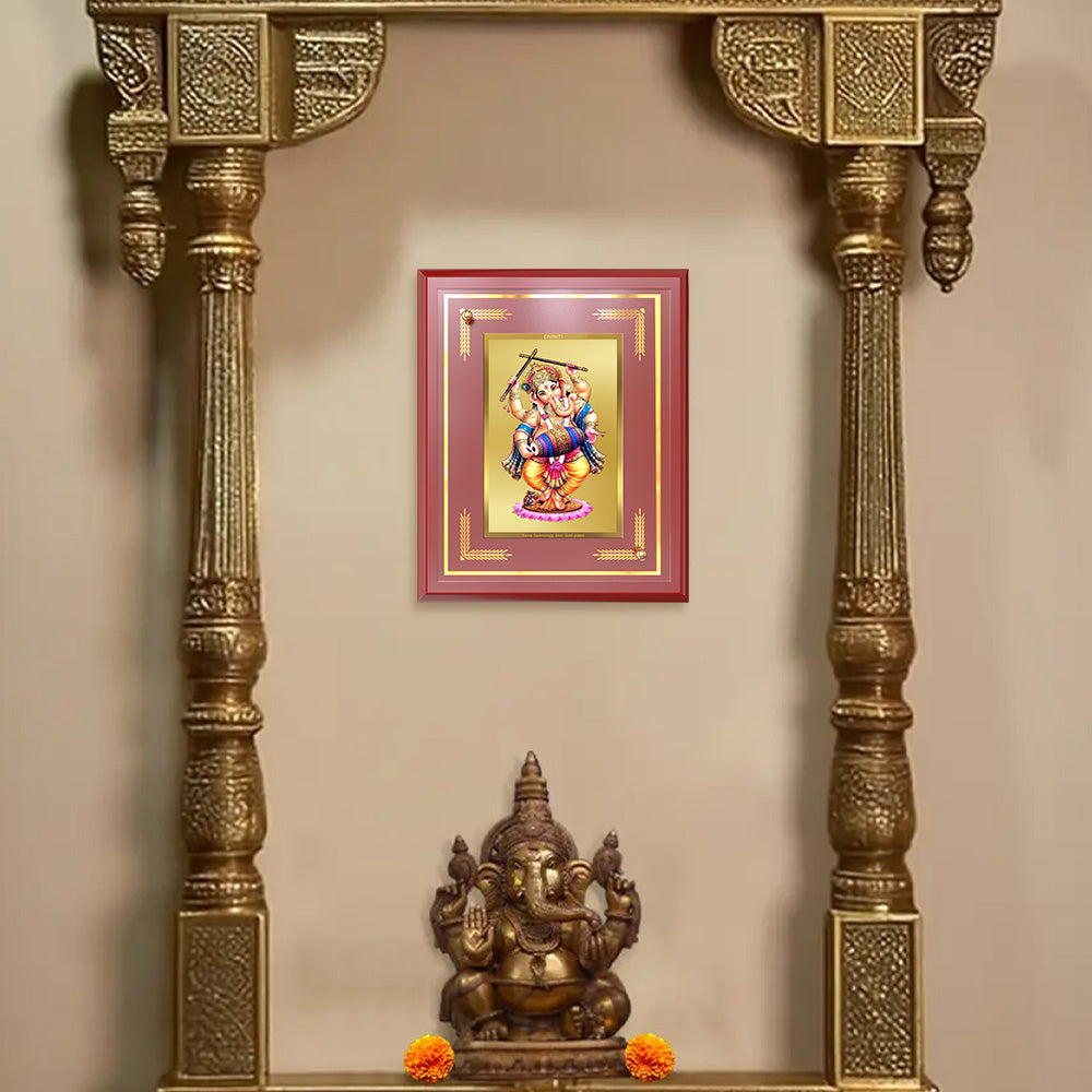 Dancing Ganesha | Nritya Ganapati Wall and Tabletop Photo Frame in 24K Gold Plated Foil