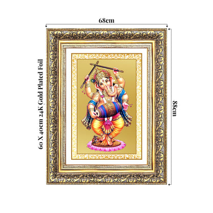 Dancing Ganesha | Nritya Ganapati Wall Photo Frame in 24K Gold Plated Foil