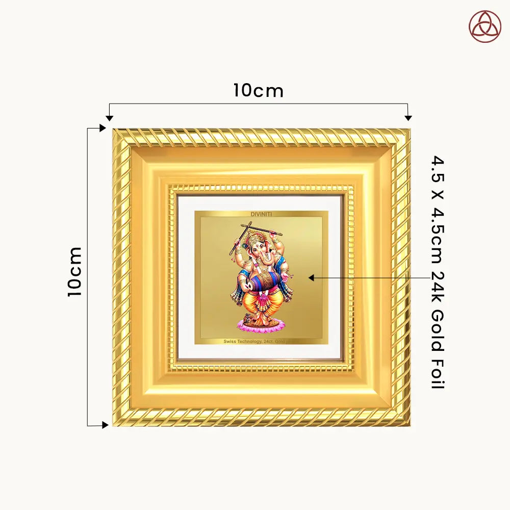 Dancing Ganesha on 24K Gold | Nritya Ganapati Tabletop Frame in 24K Gold Plated Foil