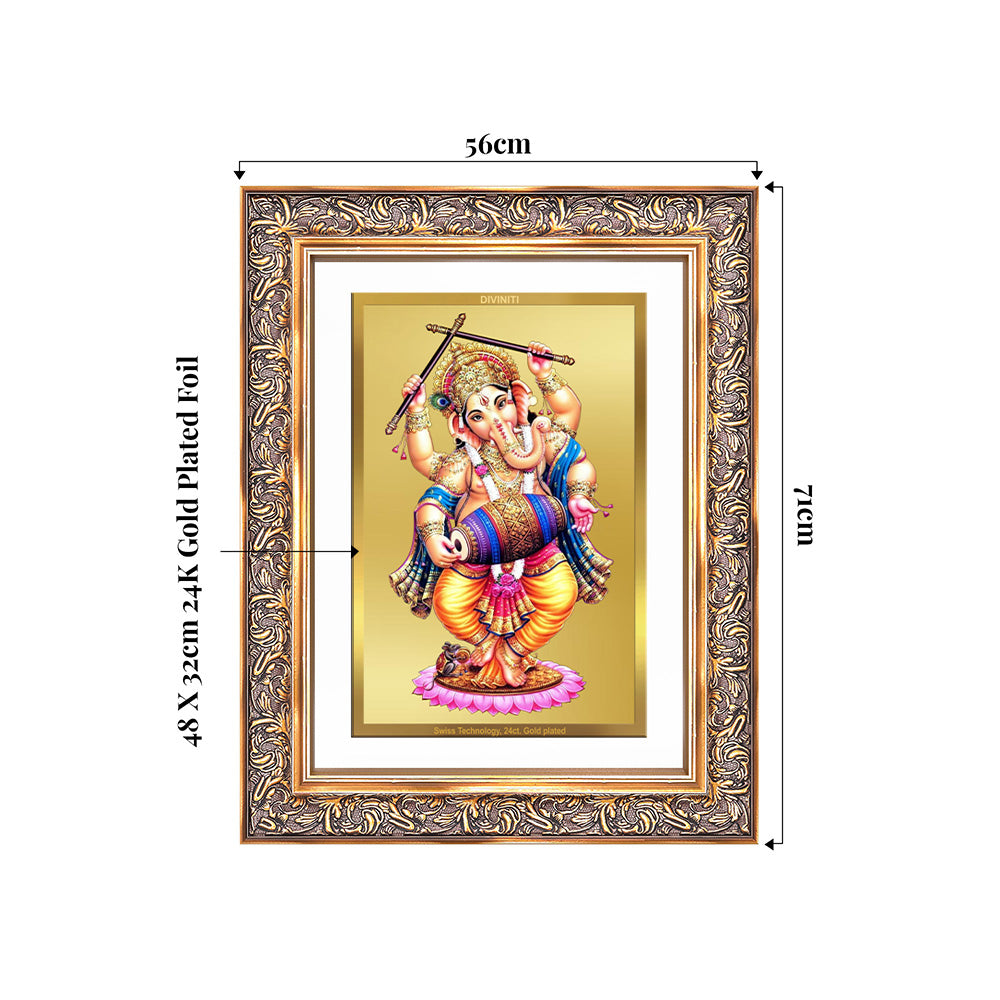 Dancing Ganesha on 24K Gold | Nritya Ganapati Wall Photo Frame in 24K Gold Plated Foil