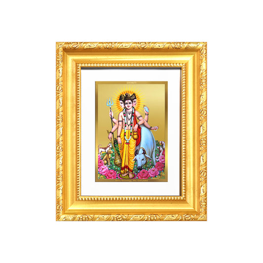 Dattatreya with Kamadhenu | Shri Dattatreya Wall & Tabletop Frame in 24K Gold Plated Foil