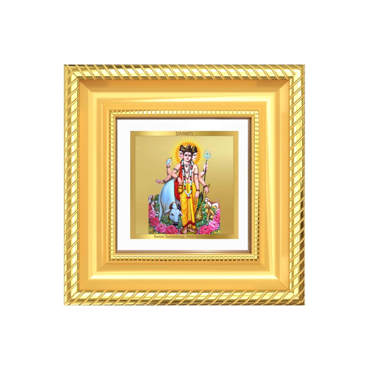Dattatreya God | Divine Trinity of Brahma, Vishnu & Shiva | Guru & Avatara For Tabletop Frame in 24K Gold Plated Foil