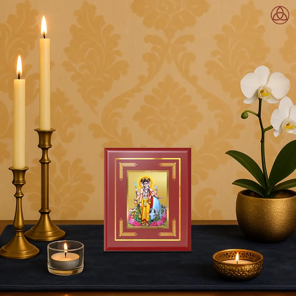 Dattatreya with Kamadhenu | Shri Dattatreya Wall & Tabletop Photo Frame in 24K Gold Plated Foil