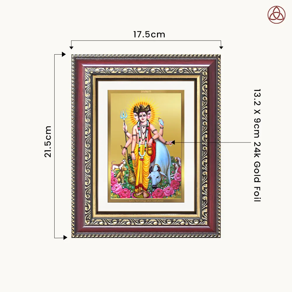 Dattatreya with Kamadhenu | Shri Dattatreya Wall & Tabletop Photo Frame in 24K Gold Plated Foil